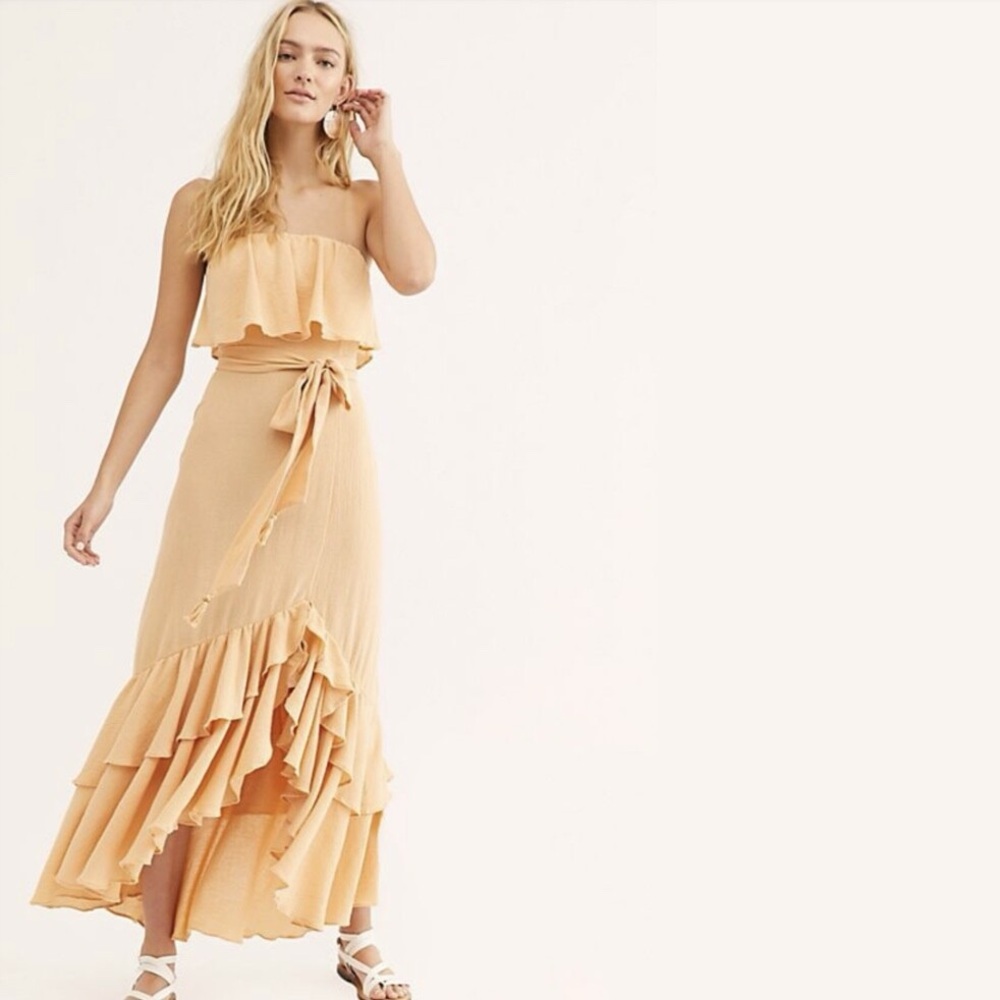 Free Ppl Tavia Endless Summer Smocked Tiered Strapless Ruffle Dress Coral Sz.S